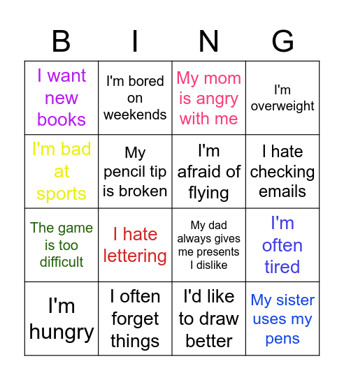 What's your problem? Bingo Card
