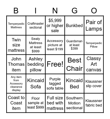 Sales Bingo Contest Bingo Card