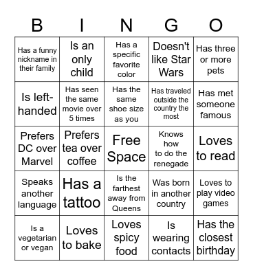 Find somone who... Bingo Card
