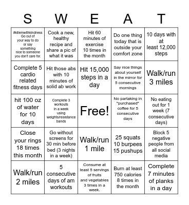 September Challenge (Better me, Better you) Bingo Card