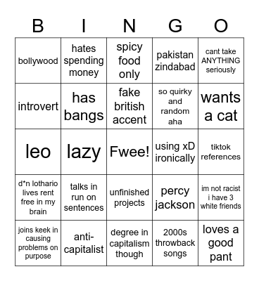 rue Bingo Card