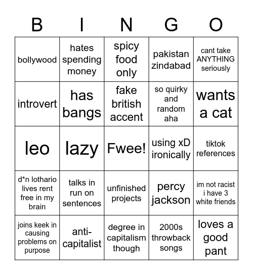 rue Bingo Card