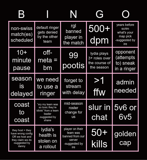 RGL S4 Bingo Card