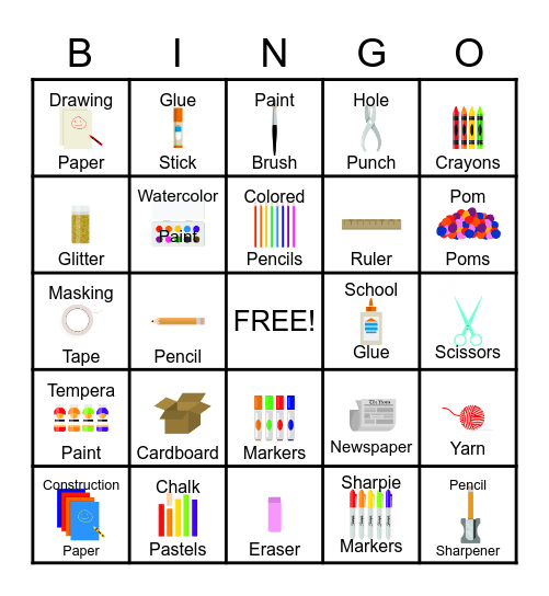 ART SUPPLIES BINGO! Bingo Card