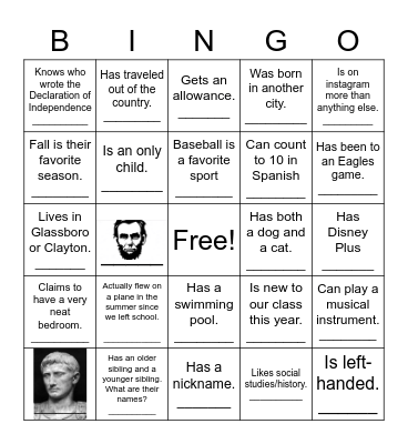 Back to School Bingo Card