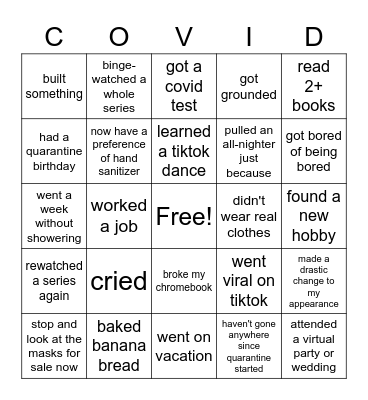 During Quarantine I... Bingo Card