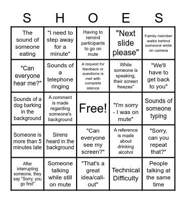 Sales Meeting Bingo Card