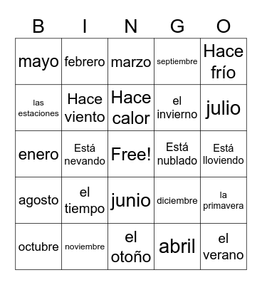 El tiempo/las estaciones Bingo Card