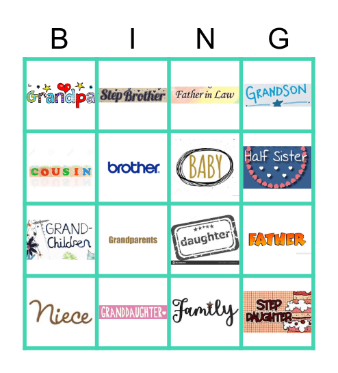 Family Members Bingo Card