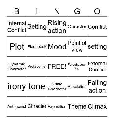 Elements of a Story Bingo Card