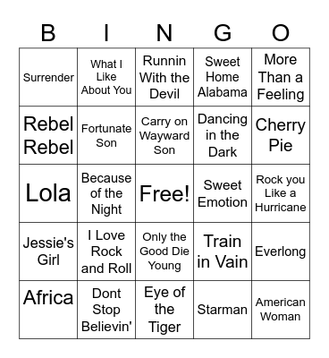 CLASSIC ROCK Bingo Card