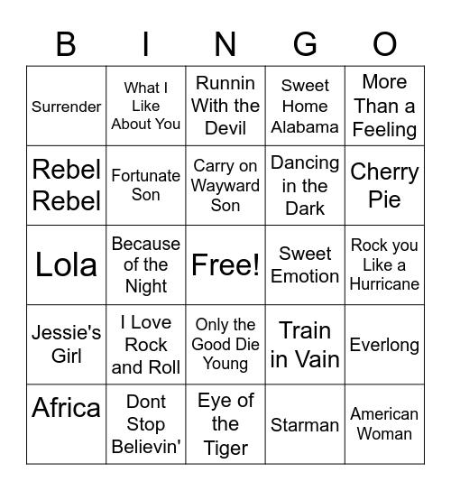 CLASSIC ROCK Bingo Card