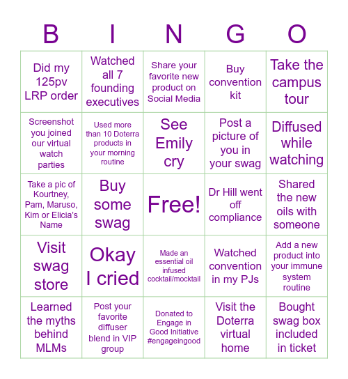 Convention 2020 Bingo Card