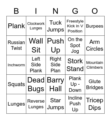 Fitness Bingo - Week 9 PE Bingo Card