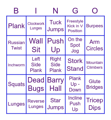 Fitness Bingo - Week 9 PE Bingo Card