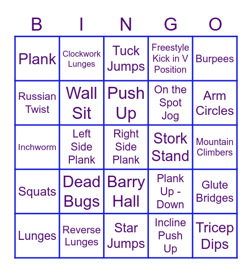 Fitness Bingo - Week 9 PE Bingo Card