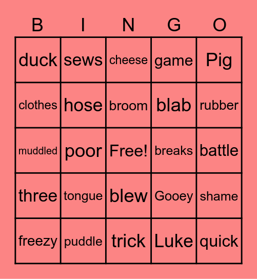Fox in Socks Bingo Card