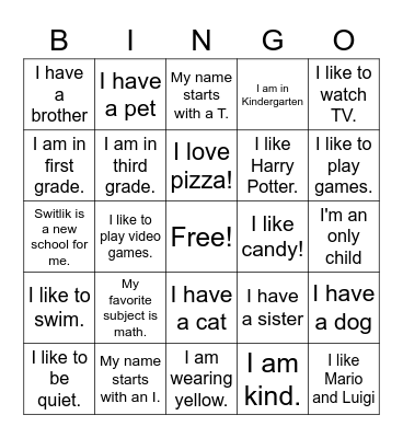 Getting to Know You Bingo Card