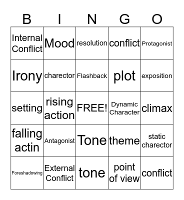 elements of a story bingo Card