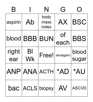 A & B flashcards Bingo Card