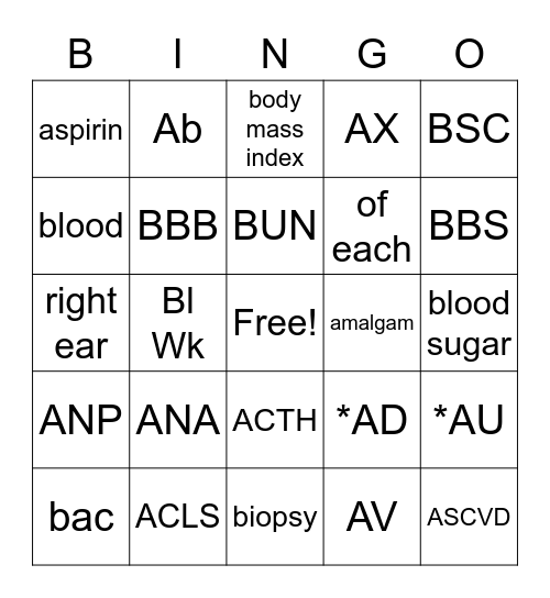 A & B flashcards Bingo Card