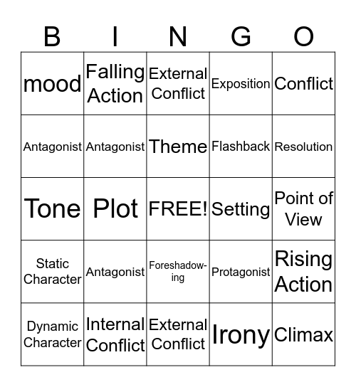 Elements of a Story Bingo Card