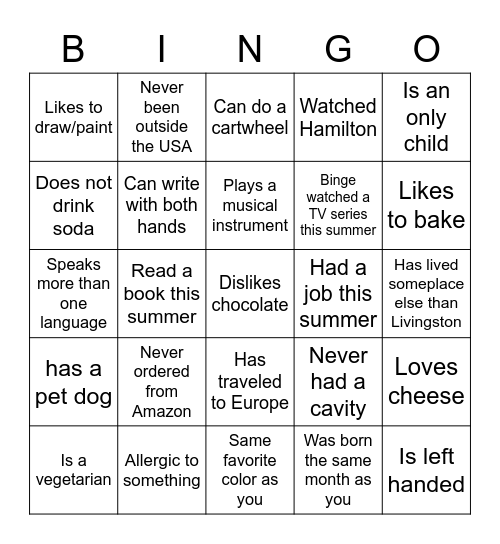 Untitled Bingo Card