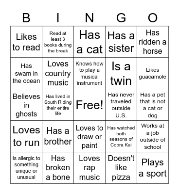 Get to know you BINGO! Bingo Card