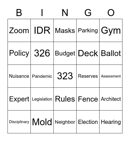 Legal Hour Bingo Card