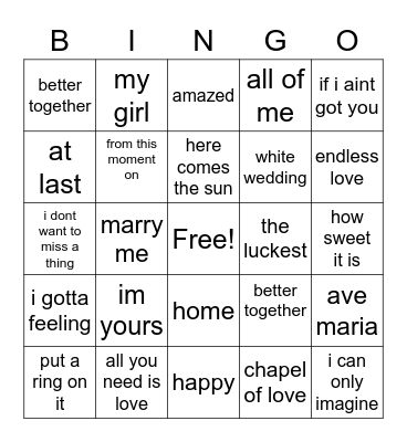 Bridal Virtual Bingo Card