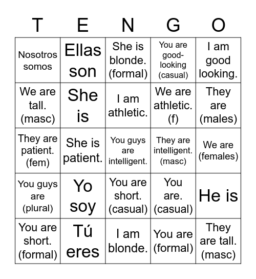 SER Bingo Card