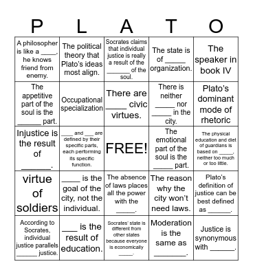 Republic Book IV Bingo Card