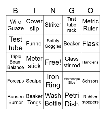 Lab Equipment Bingo Card