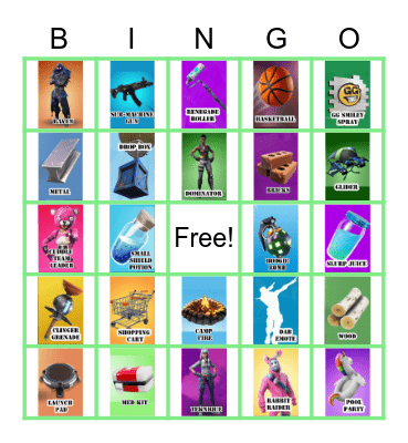 Fortnite Party Bingo Card