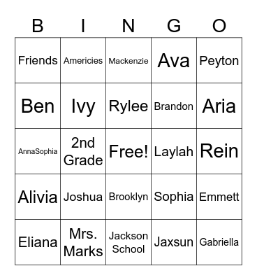 Mrs. Marks’ Team Bingo Card