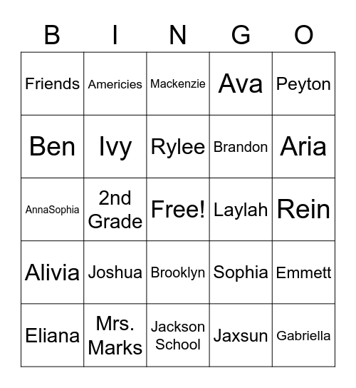 Mrs. Marks’ Team Bingo Card