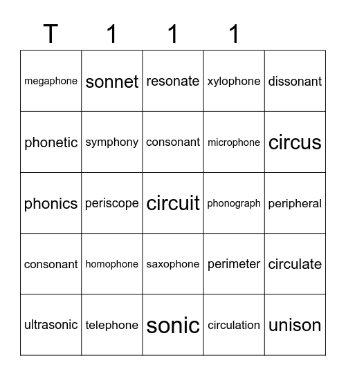 Teal 111 Bingo Card