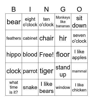 Vocabulary Bingo 2b Bingo Card