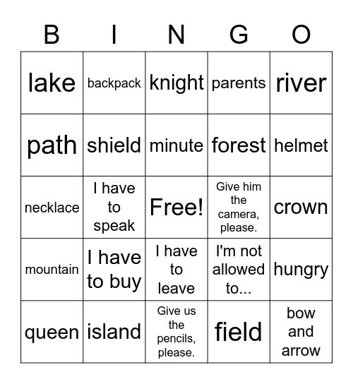 Vocabulary 4a Units 1-2 Bingo Card