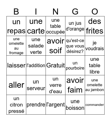 Au Café Bingo Card