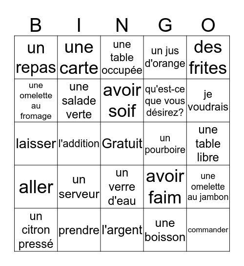 Au Café Bingo Card