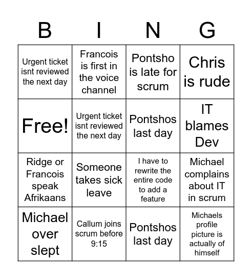 Dev Bingo .2 Bingo Card