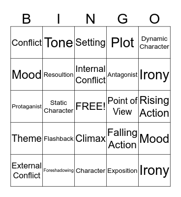 Elements of a Story Bingo Card