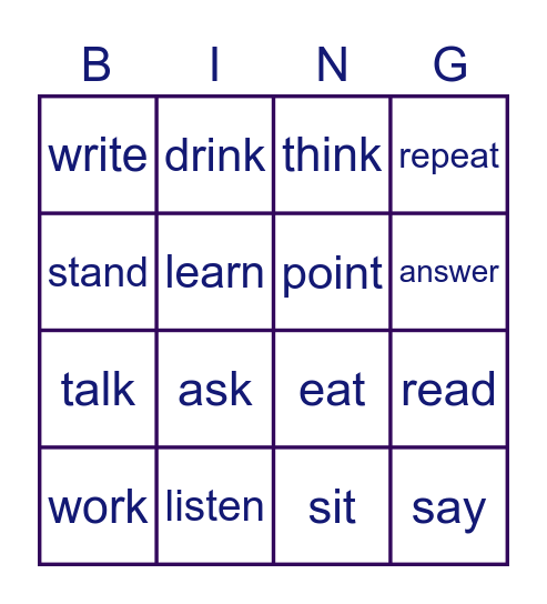 VERBS Bingo Card