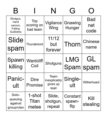 Crucible Bingo! Bingo Card