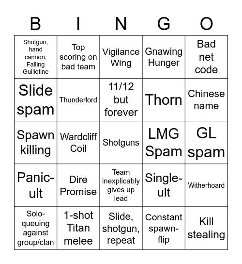 Crucible Bingo! Bingo Card