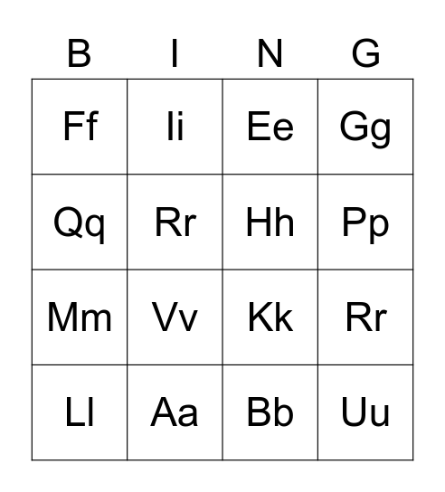Alphabet Bingo Card