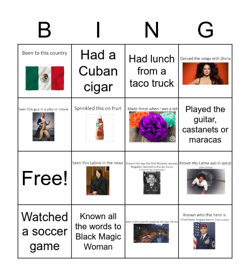 Never Have I Ever (Hispanic Heritage Month) Bingo Card