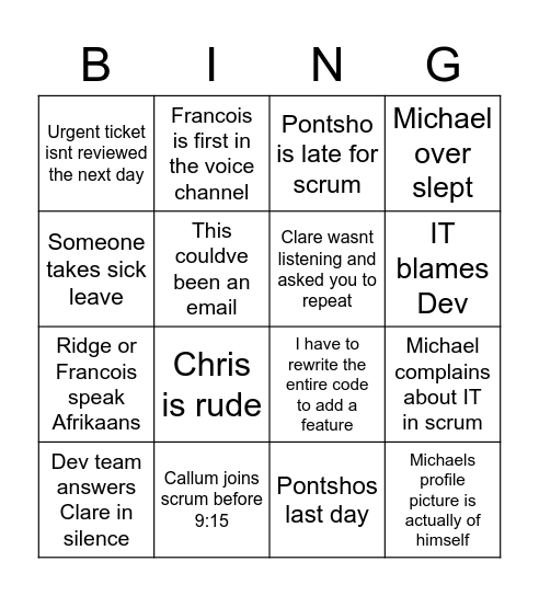 Dev Bingo .2 Bingo Card