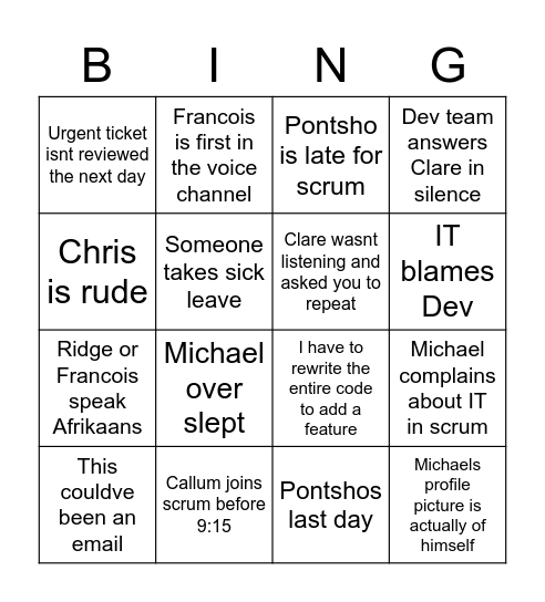 Dev Bingo .3 Bingo Card